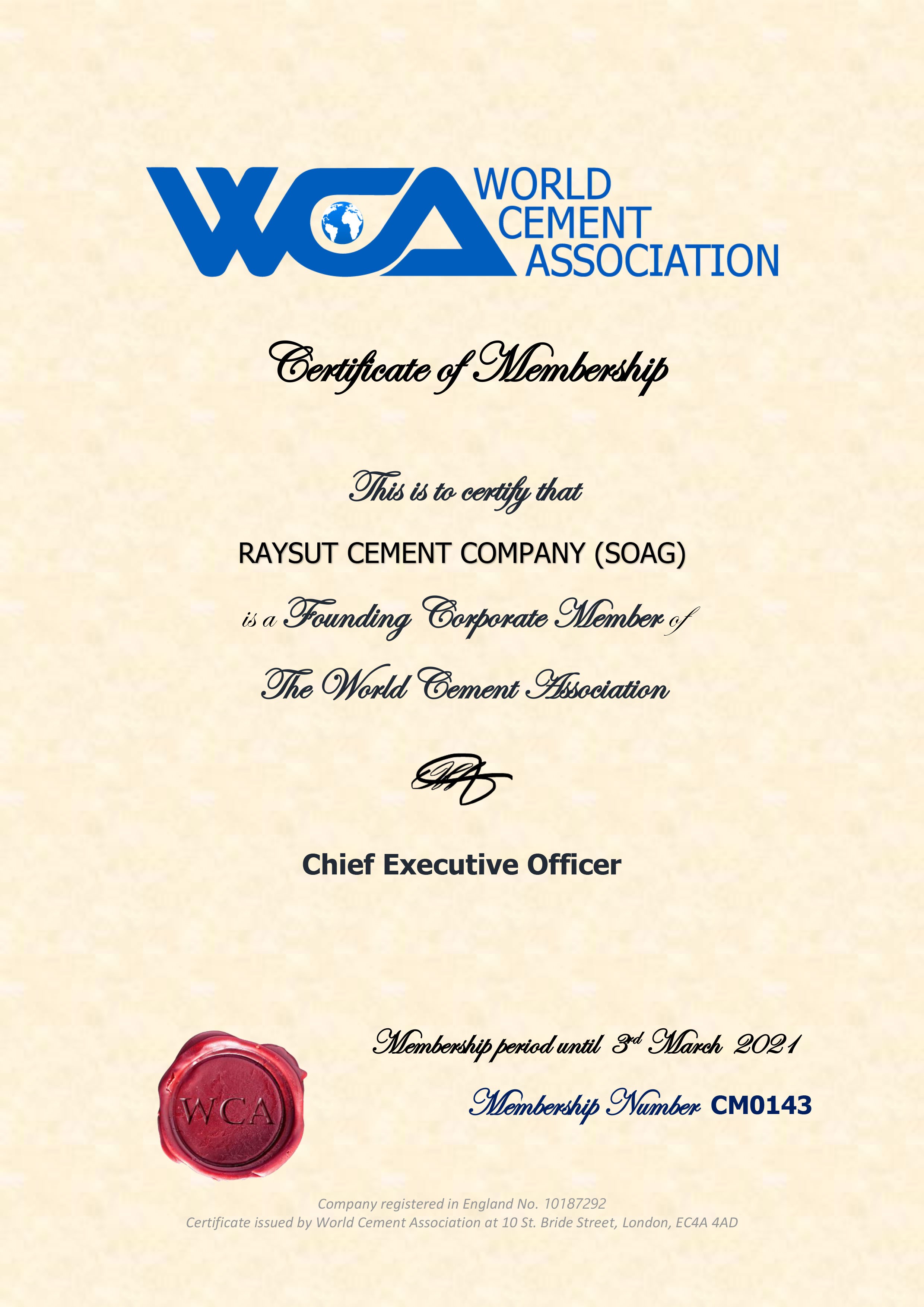 Raysut Cement Company Joins World Cement Association (WCA) as a Corporate Member